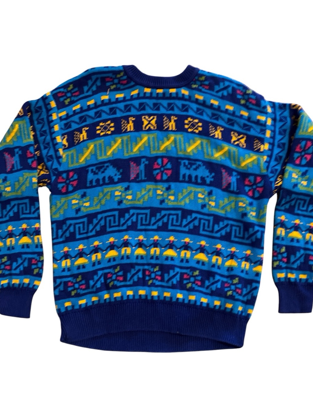 Vintage United Colors of Benetton Aztec Inca Pattern Knit Sweater 100% Cotton L